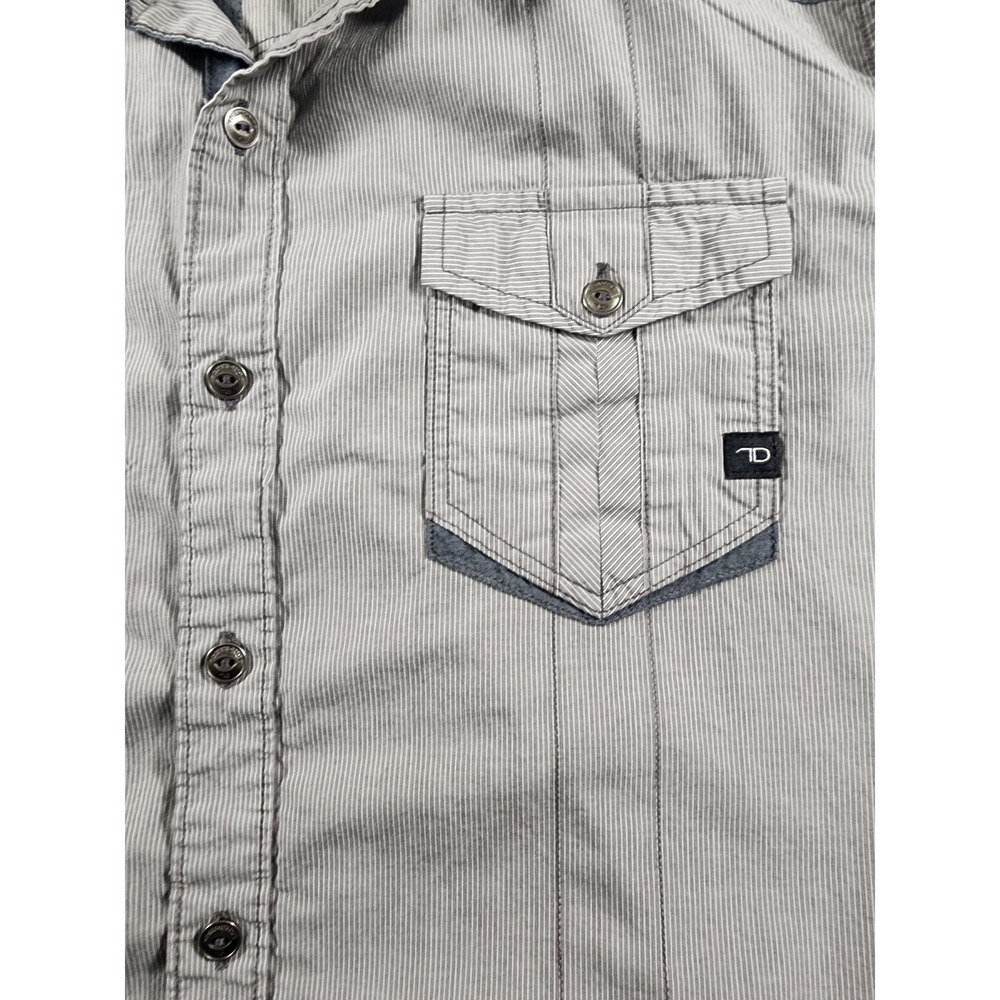 7 Diamonds‎ Mens Grey White Striped Long Sleeve Western Button Down Shirt Medium - Picture 5 of 9